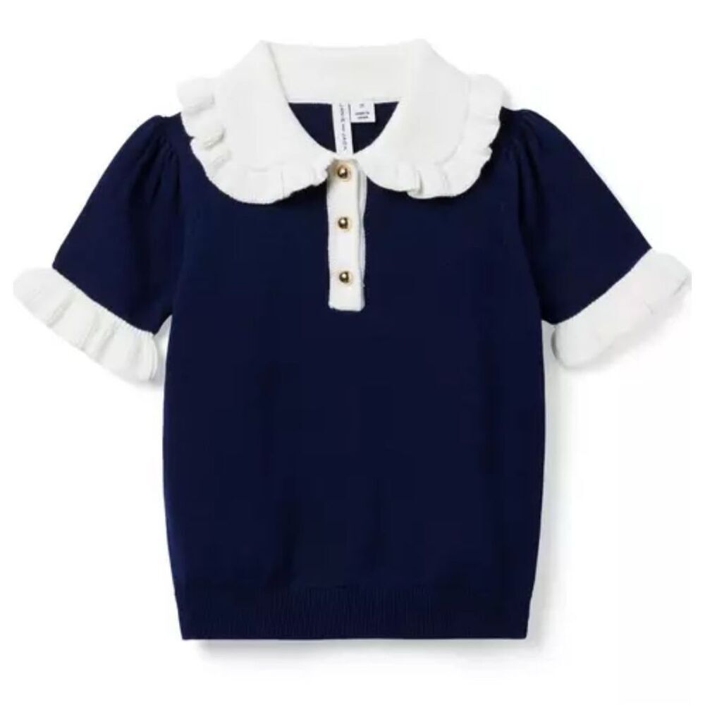 Janie & Jack The Avenue Sweater Top Blue White Cotton Size 7 Collared